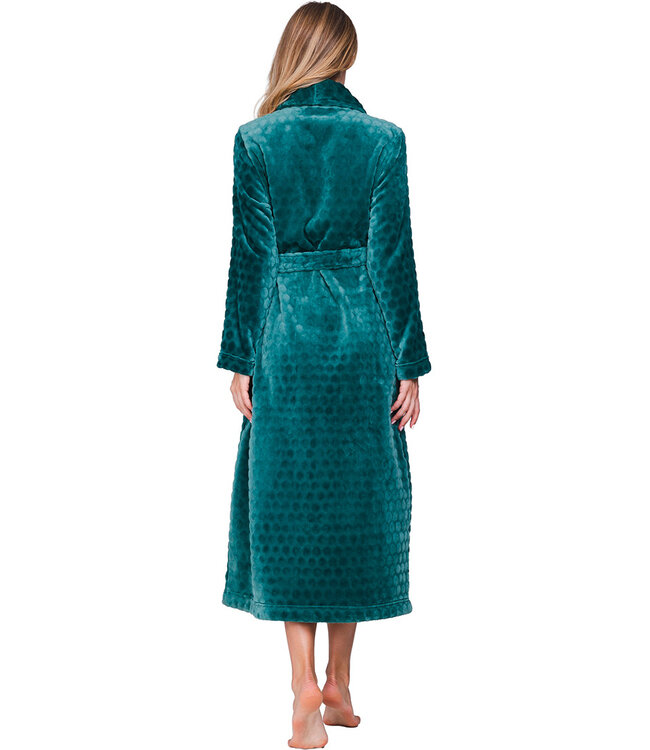 Donkergroene fleece ochtendjas Dotty Circles