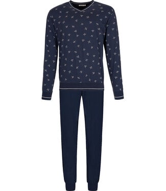 Pastunette for Men Dark blue cotton men's pyjama with long sleeves Jet Plane