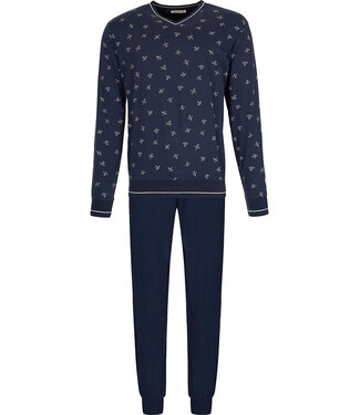 Pastunette for Men Donkerblauwe katoenen heren pyjama lange mouwen Jet Plane
