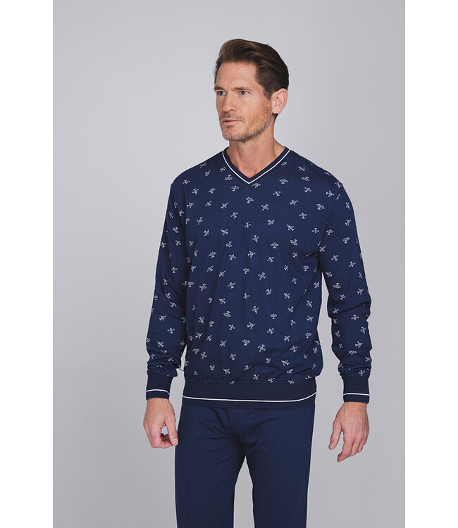 Dark blue cotton men's pyjama with long sleeves Jet Plane