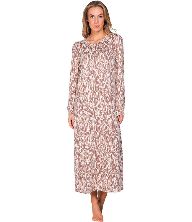 Brown fleece long sleeved nightdress Pastel Flowers