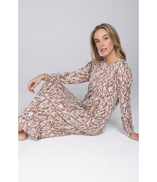 Brown fleece long sleeved nightdress Pastel Flowers