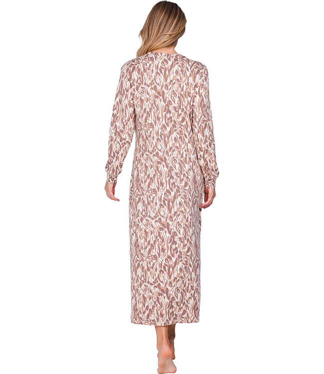 Brown fleece long sleeved nightdress Pastel Flowers