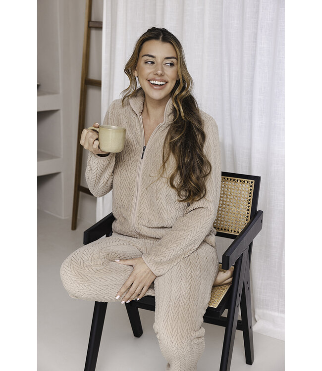 Lichtbruin fleece jacquard huispak Herringbone Soft