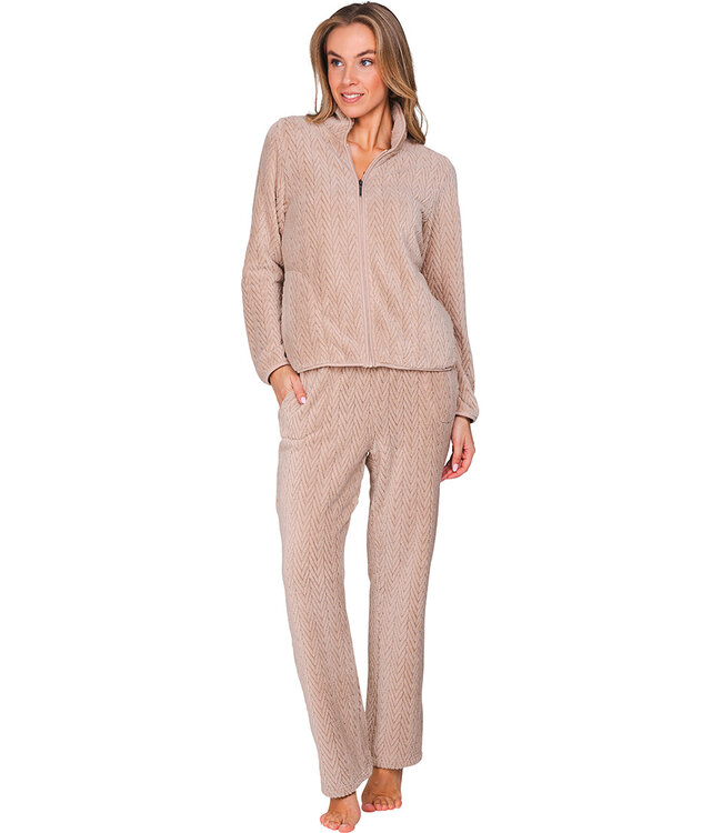Lichtbruin fleece jacquard huispak Herringbone Soft