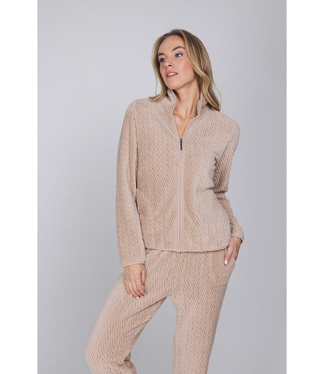 Lichtbruin fleece jacquard huispak Herringbone Soft