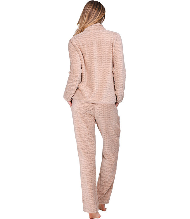 Lichtbruin fleece jacquard huispak Herringbone Soft