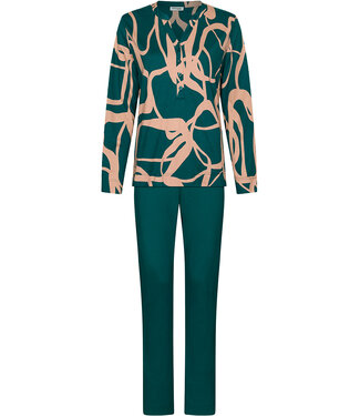 Pastunette Premium Dark green ladies pyjama button front long sleeves Artistic Fashion