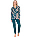 Dark green ladies pyjama button front long sleeves Artistic Fashion