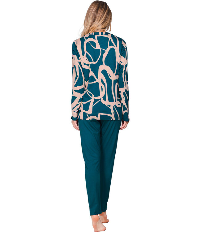 Donkergroene damespyjama knoopsluiting lange mouwen Artistic Fashion