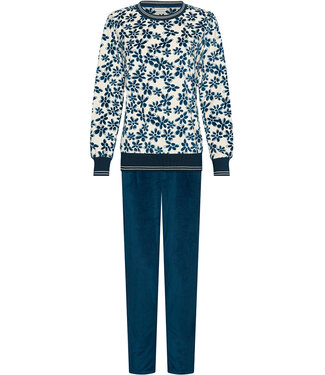 Pastunette Dark blue velour long sleeved pyjama Flower Blooms