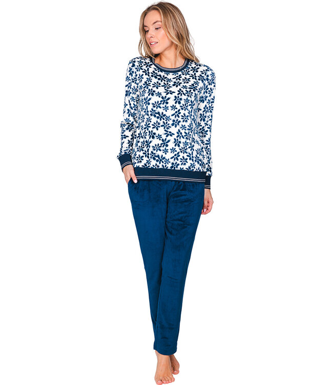 Dark blue velour long sleeved pyjama Flower Blooms