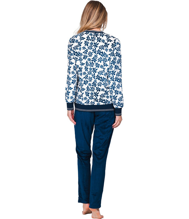 Dark blue velour long sleeved pyjama Flower Blooms
