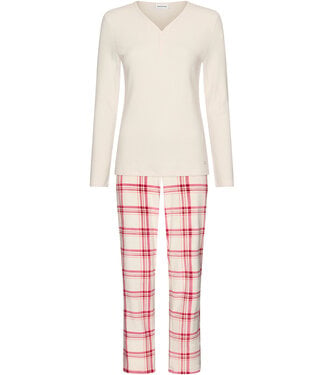 Pastunette Gebroken wit damespyjama lange mouwen Soft Checks