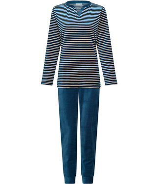 Pastunette Dark blue velour long sleeved pyjama Velvet Stripes
