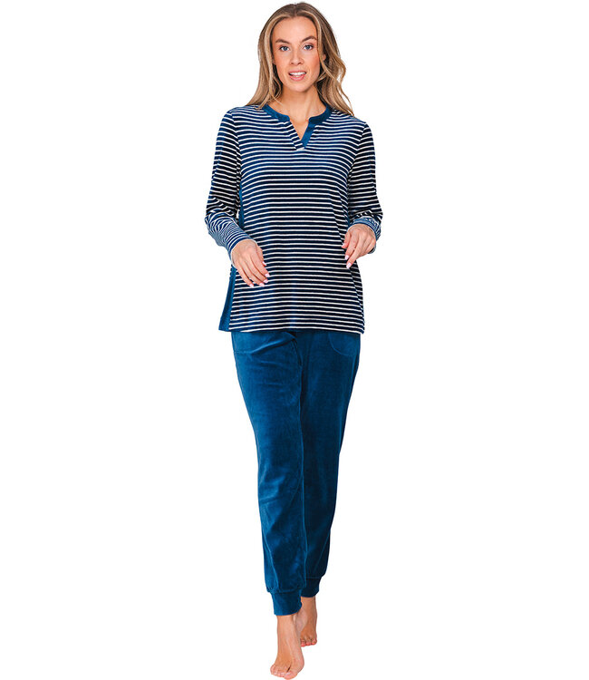 Dark blue velour long sleeved pyjama Velvet Stripes