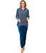 Donkerblauwe velours damespyjama lange mouwen Velvet Stripes