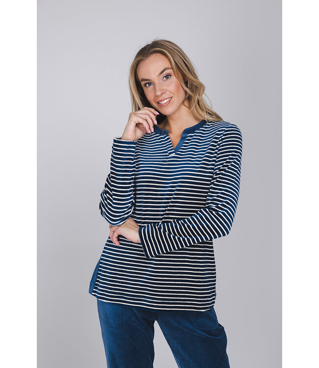 Dark blue velour long sleeved pyjama Velvet Stripes