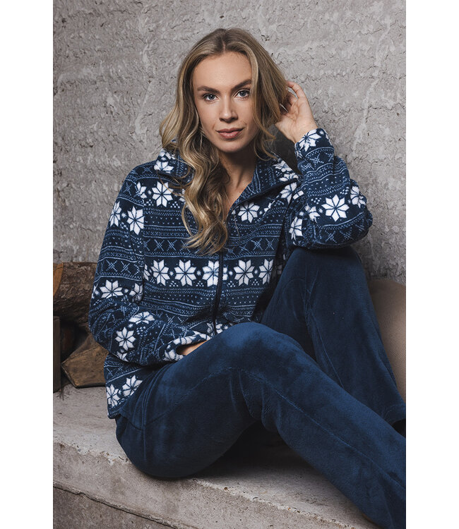 Donkerblauw fleece huispak met rits Nordic Beauty