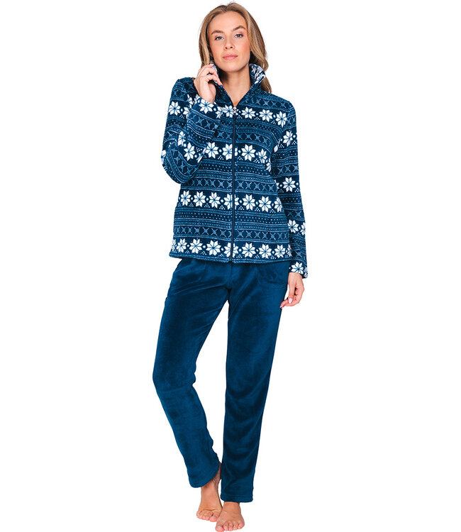 Donkerblauw fleece huispak met rits Nordic Beauty