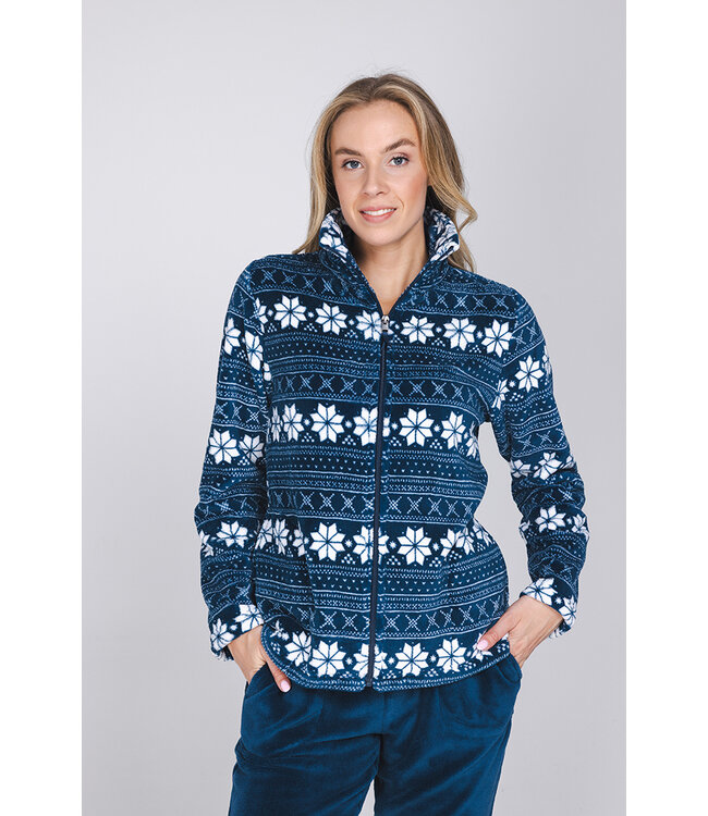 Donkerblauw fleece huispak met rits Nordic Beauty