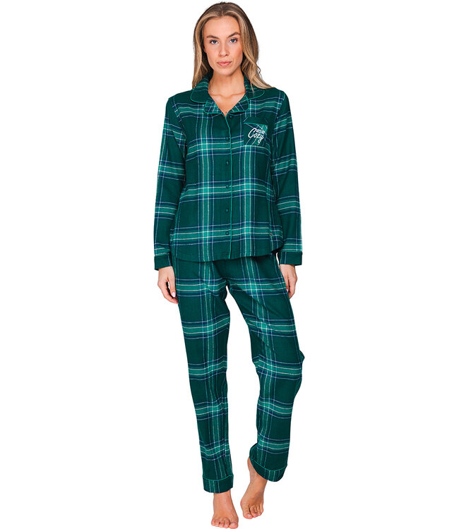 Green cotton flannel pyjama full button Cosy Check