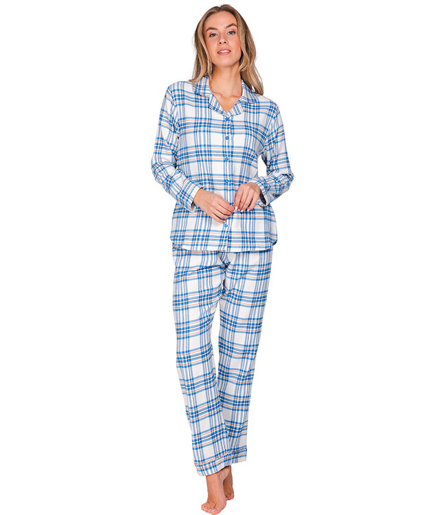 Blue cotton flannel pyjama full button Trendy Check