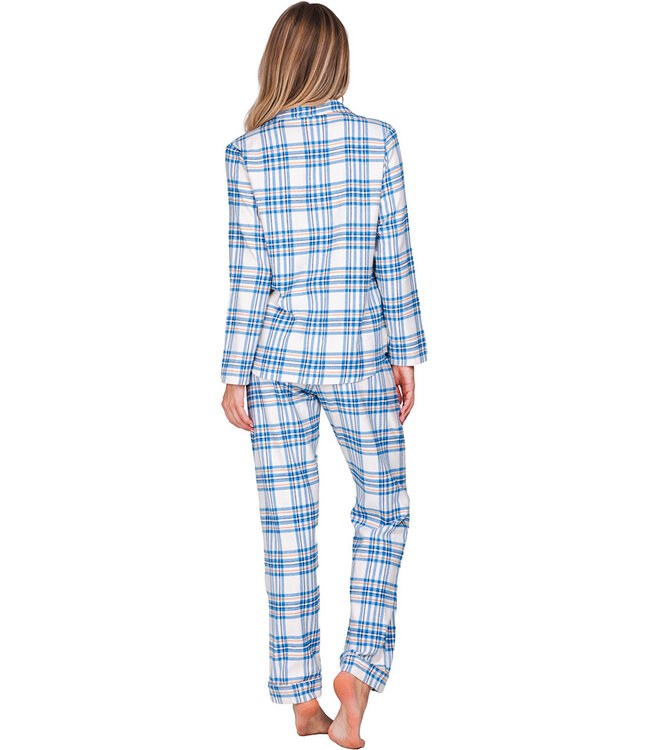 Blue cotton flannel pyjama full button Trendy Check