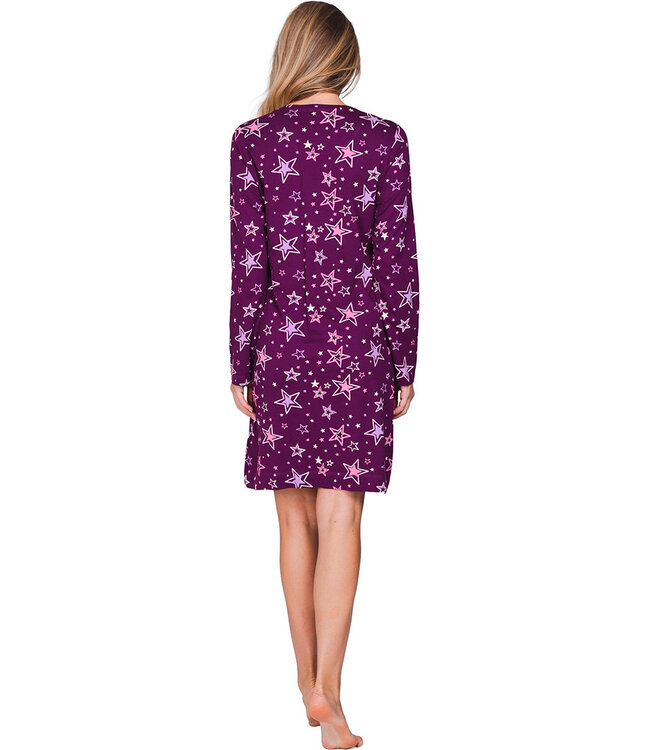 Dark purple fleece nightdress with long sleeves Fabulously Starry