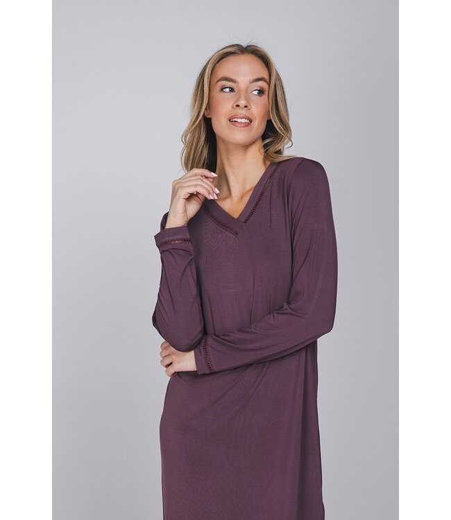 Luxe donkerpaars modal nachthemd lange mouwen Soft Purple Art