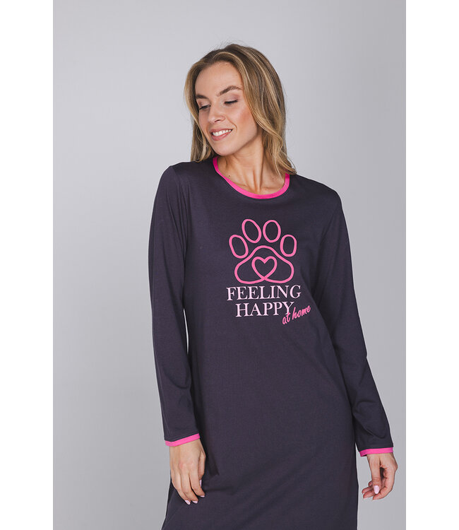 Dark grey organic cotton nightdress Paw Prints