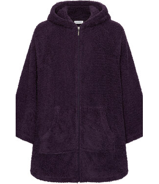 Pastunette Donkerpaarse fleece ochtendjas met capuchon Winter Soft