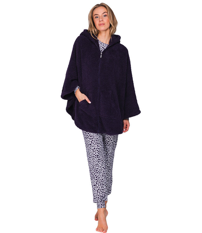 Dark purple fleece morning gown with hood Winter Soft
