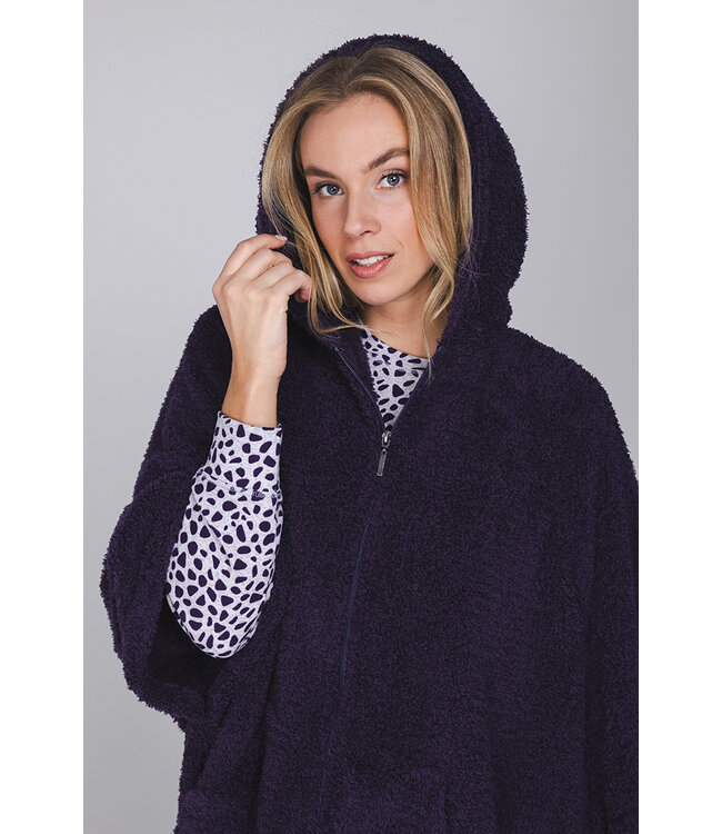 Donkerpaarse fleece ochtendjas met capuchon Winter Soft