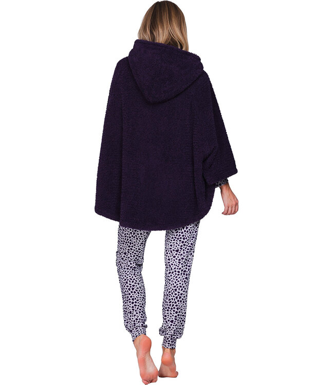 Dark purple fleece morning gown with hood Winter Soft