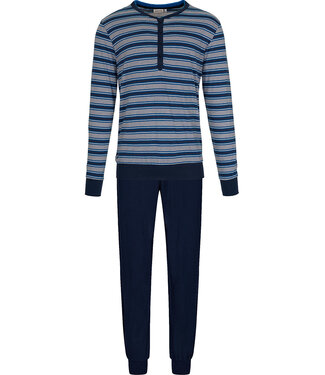 Pastunette for Men Donkerblauwe katoenen heren pyjama lange mouwen Bright Stripes