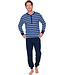 Donkerblauwe katoenen heren pyjama lange mouwen Bright Stripes