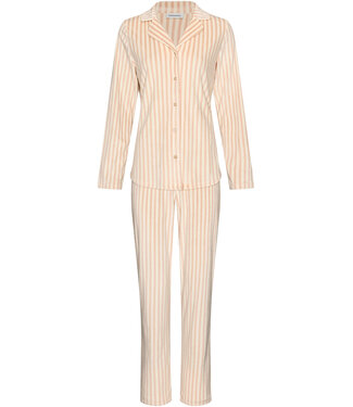 Pastunette Light brown fleece ladies pyjama with revere collar Soft Stripes