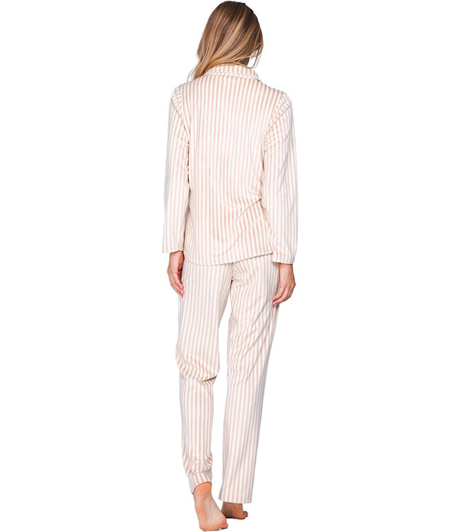 Light brown fleece ladies pyjama with revere collar Soft Stripes