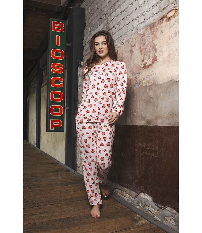 Lichtroze fleece pyjama met lange mouwen True Love
