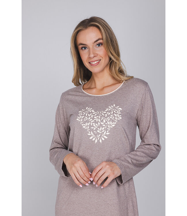Beige bio-katoenen nachthemd lange mouw Leafy Love