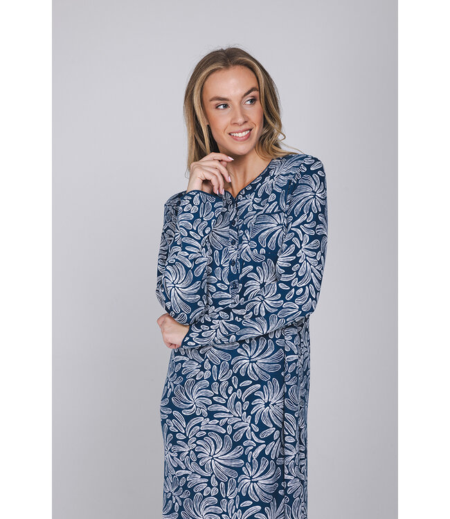 Dark blue cotton interlock nightdress Winter Flower