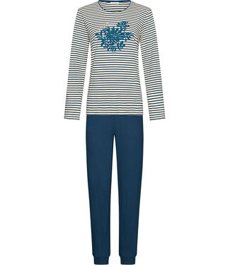 Pastunette Dark blue organic cotton ladies pyjama Flower Blooms