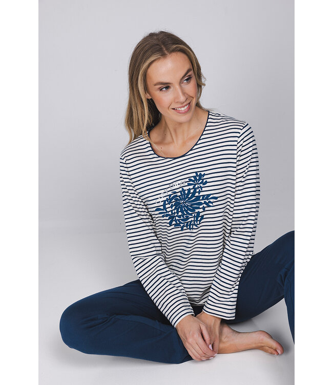 Dark blue organic cotton ladies pyjama Flower Blooms