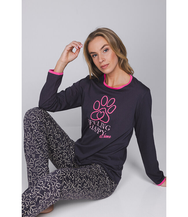 Dark grey organic cotton pyjama Paw Prints