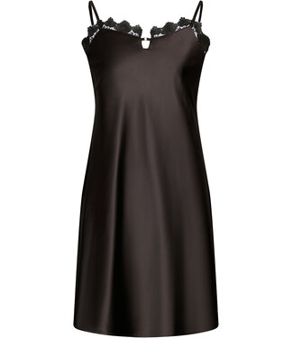 Pastunette Premium Black satin stretch spaghetti nightdress adjustable straps Chic Black Beauty