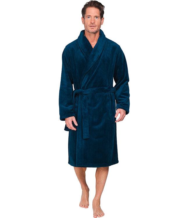 Donkerblauwe fleece heren ochtendjas Modern Man