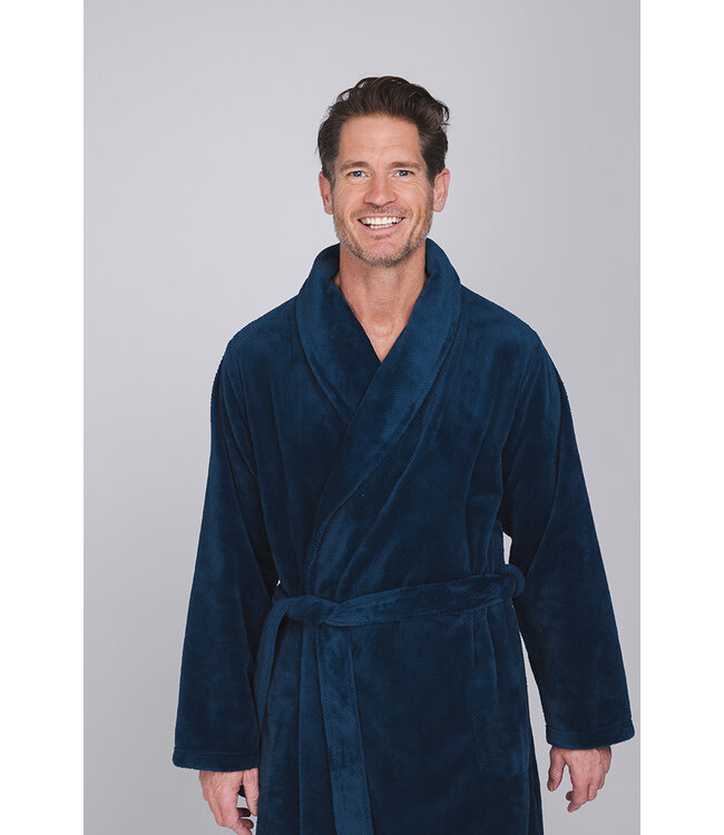 Donkerblauwe fleece heren ochtendjas Modern Man