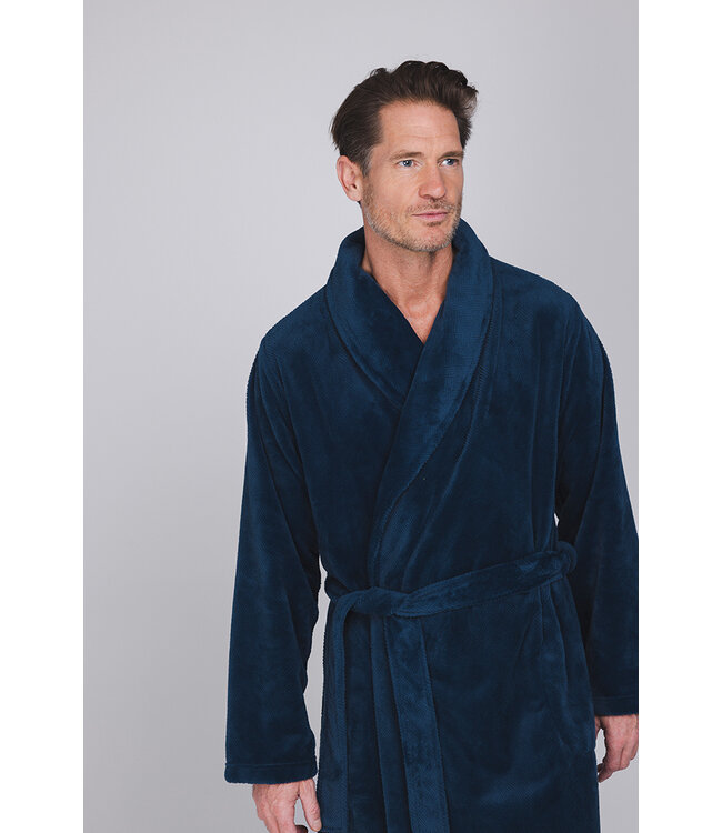 Donkerblauwe fleece heren ochtendjas Modern Man