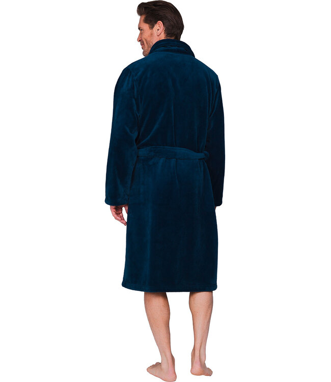Donkerblauwe fleece heren ochtendjas Modern Man